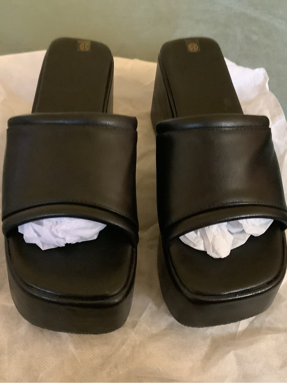 Black Padded Platform Slide Mules with Cushioned Strap